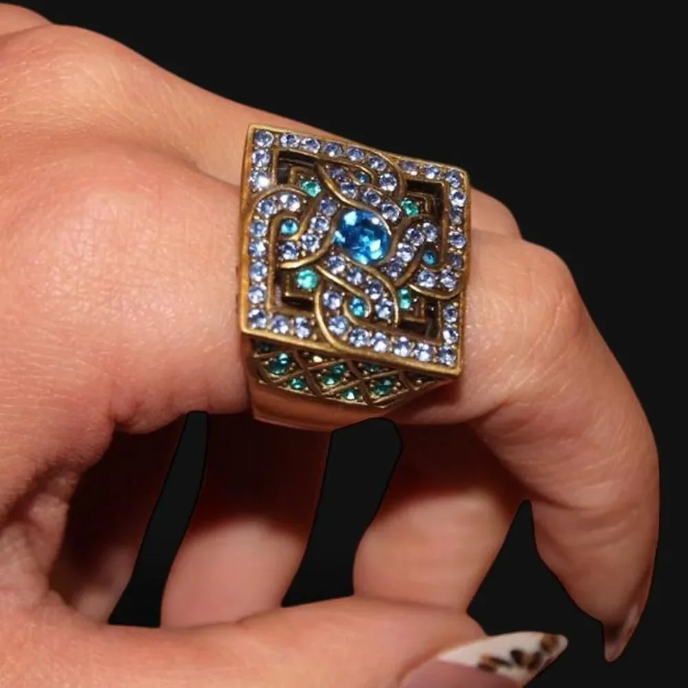 Vintage Rhinestone Geometric Statement Cocktail Ring